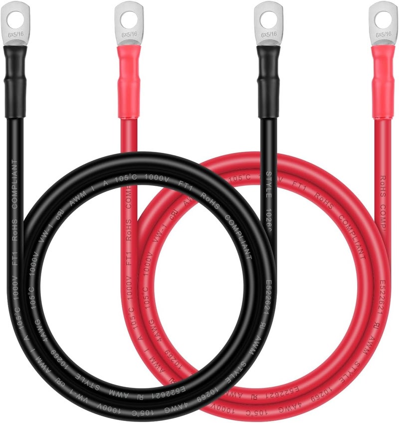 iGreely Battery Cables 6 Gauge Battery Power Inverter Cables with Lugs for Solar Panle Automotive Motorcycle RV & Marine Made with Tinned Copper 1 Black & 1 Red 6AWG 3ft/90cm - Image 1